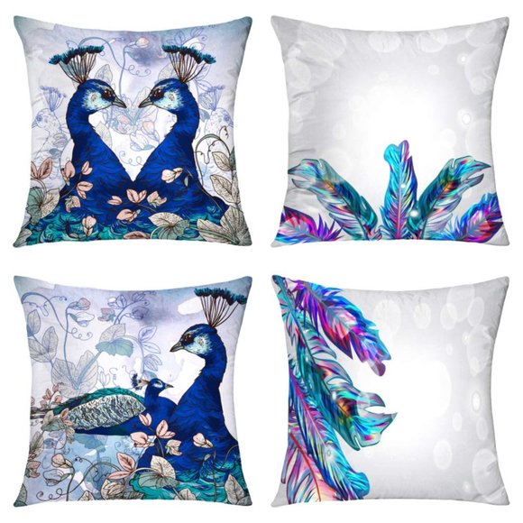 Other - Set Of 4 Colorful Peacock 17" Throw Pillow Cases